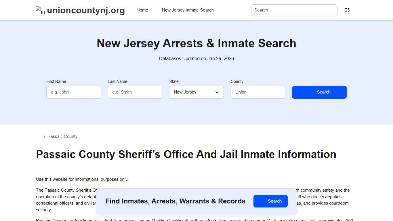 Passaic County Sheriff, NJ, Jail Inmate Search, Recent Arrests