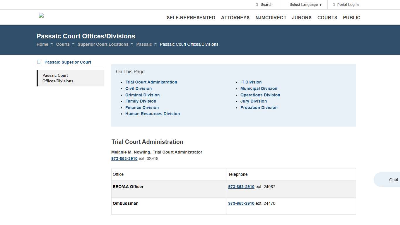 Passaic Court Offices/Divisions